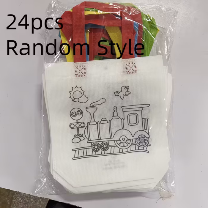 24pcs DIY Graffiti Canvas Gift Bags - Reusable Non-Woven Mini Tote with 12 Carnival Animal Designs, Dual Handles for Shopping, Storage & Party Favors (Green & Red), Festive Accessories, Vibrant Prints, Lightweight Construction, Event Organizers