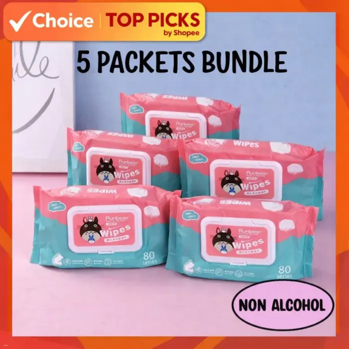 *BUNDLE OF 5* 80Pcs Premium Baby Wet Wipes Hypoallergenic & Fragrance-Free Tisu Basah Bayi | Anti Bacterial Non Alcohol