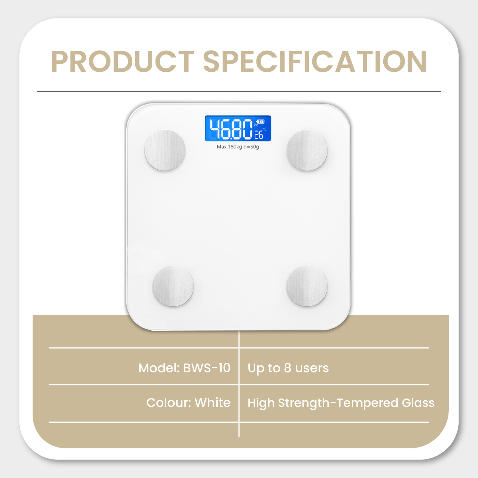Russell Taylors Bluetooth Body Fat Weighing Scale BWS-10 | 16 Key Body Metrics | Track Progress with OKOK App | Max Weight 180kg | High-Strength Tempered Glass | 2-Year Warranty|Ship from Selangor