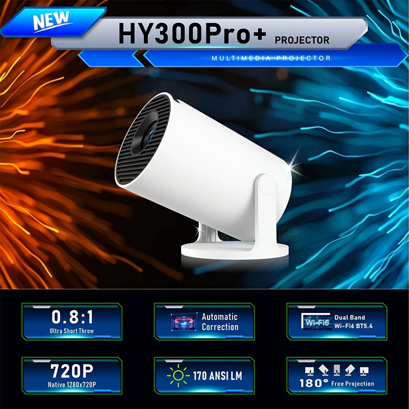 Smart HY300pro 4K Projector with Android 11 TV, WiFi 6 Wireless 5.0, Auto Vertical Correction, 180 Rotatable Short Throw, Portable Movie Projector for Home Theater, Gaming & Smartphone Compatibility