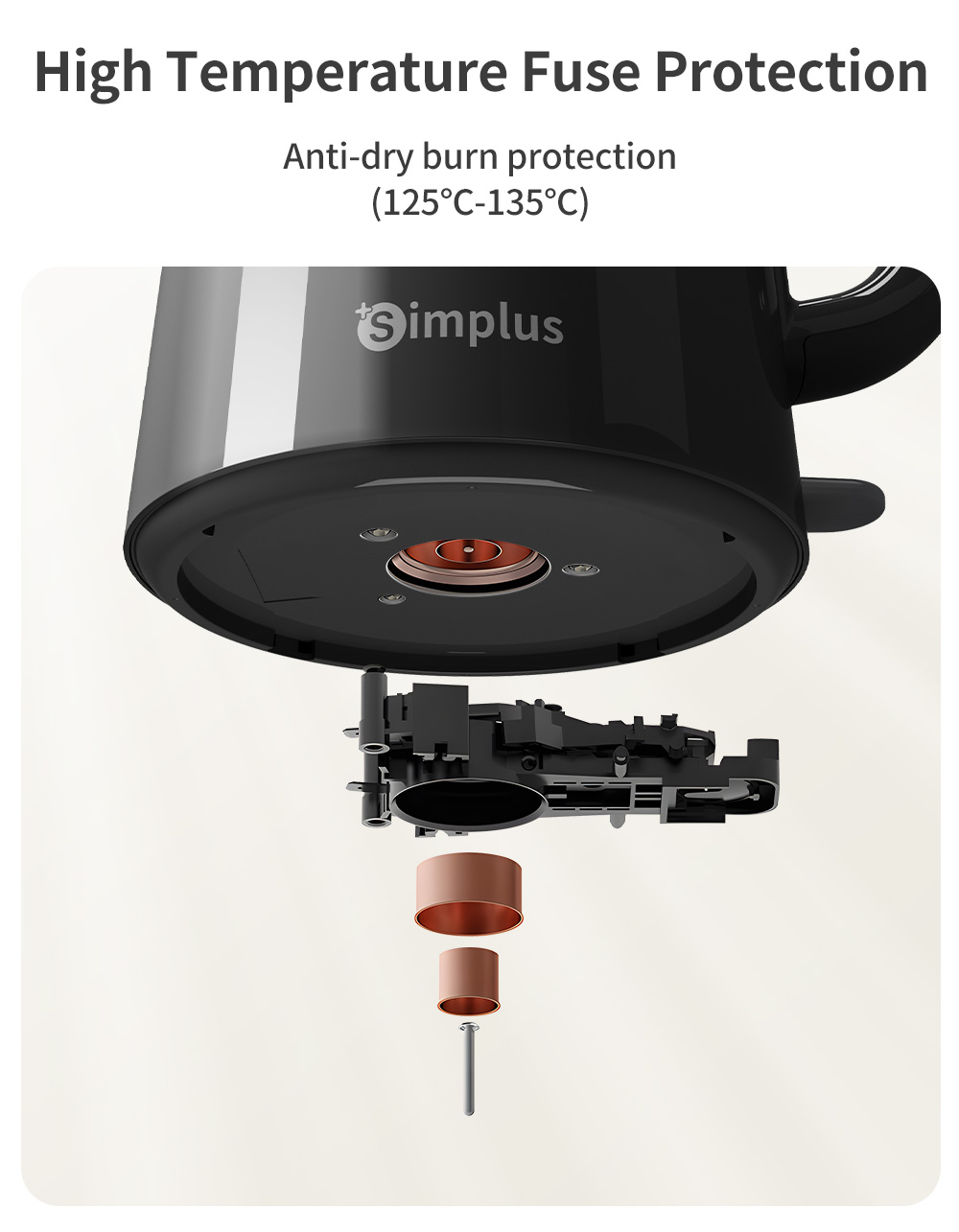 Simplus 1.7L Electric Kettle | 1500W Fast Heating | 304 Stainless Steel Inner | Double-layer Anti-Dry Burn Protection