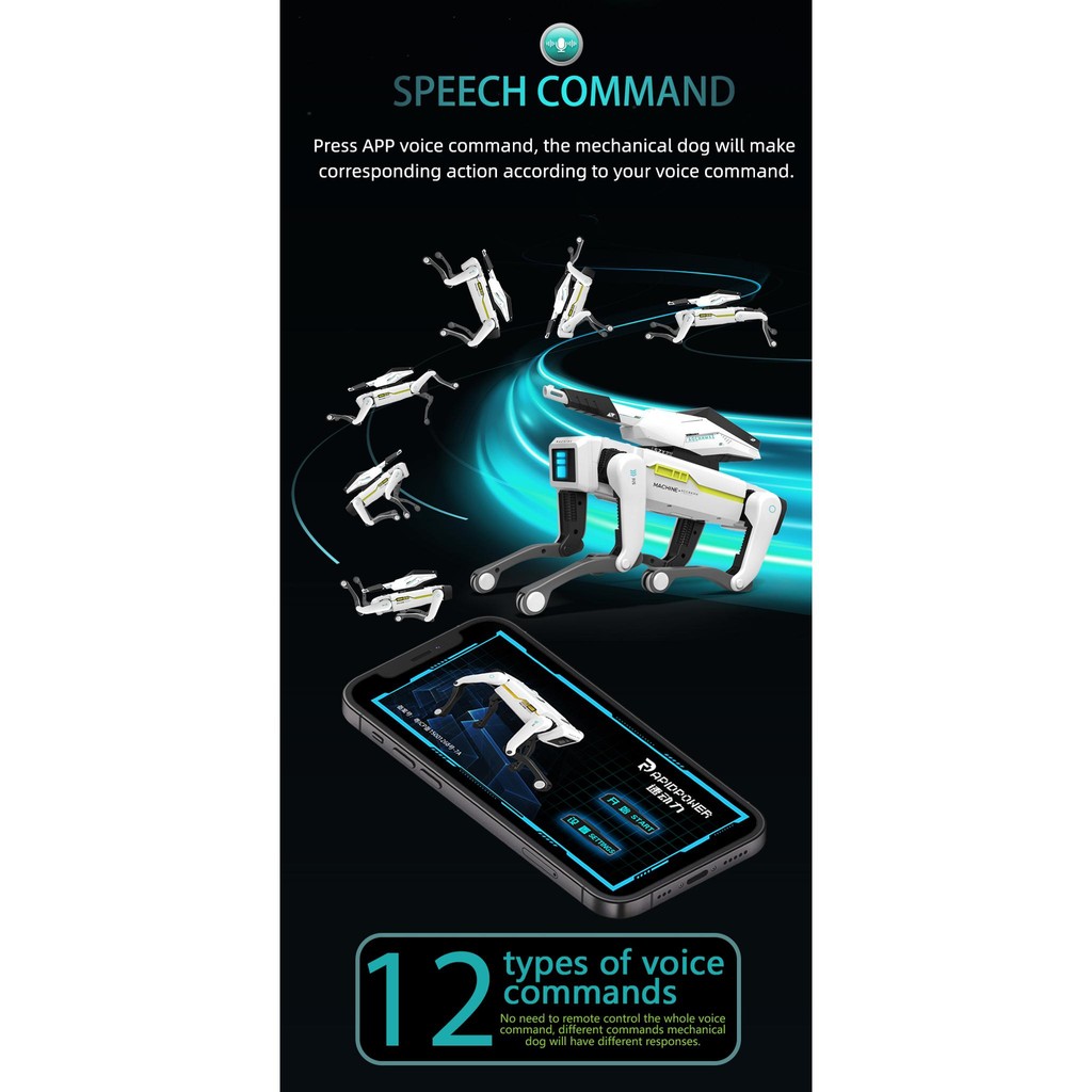 Electric RC Ai Intelligent Robot Dog Multifunction Bluetooth RC Mechanical Dog with turret Educational Toy Bionic Smart Robot Toy Gift