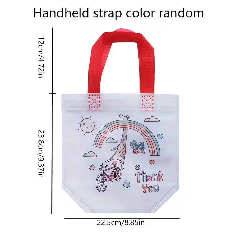 24pcs DIY Graffiti Canvas Gift Bags - Reusable Non-Woven Mini Tote with 12 Carnival Animal Designs, Dual Handles for Shopping, Storage & Party Favors (Green & Red), Festive Accessories, Vibrant Prints, Lightweight Construction, Event Organizers