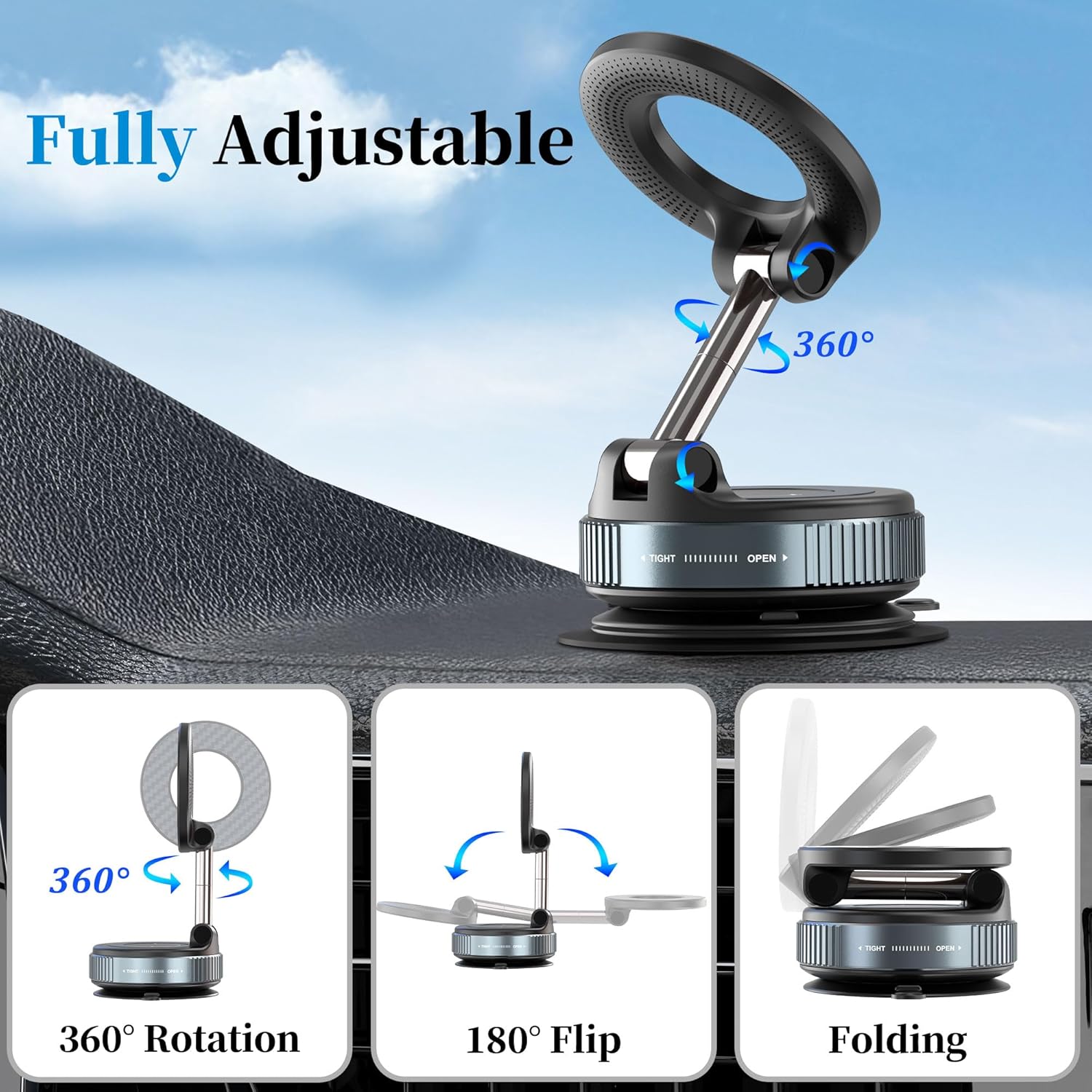 🔥 Retractable Car Phone Mount - 360° Magnetic Holder