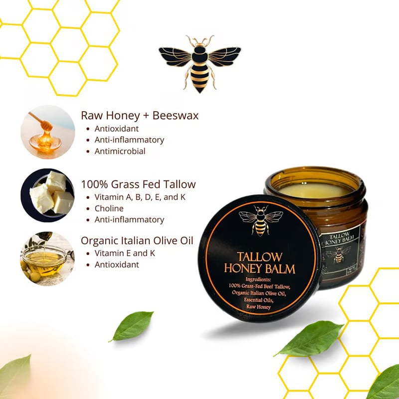 🍃Skin Care Hot Sale Organic Grass-Fed Beef Tallow Balm with Raw Honey