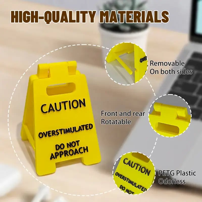 🔥Christmas  Discount 49% Off🎄Caution Overstimulated Desk Sign - Yellow Sign with Black Text